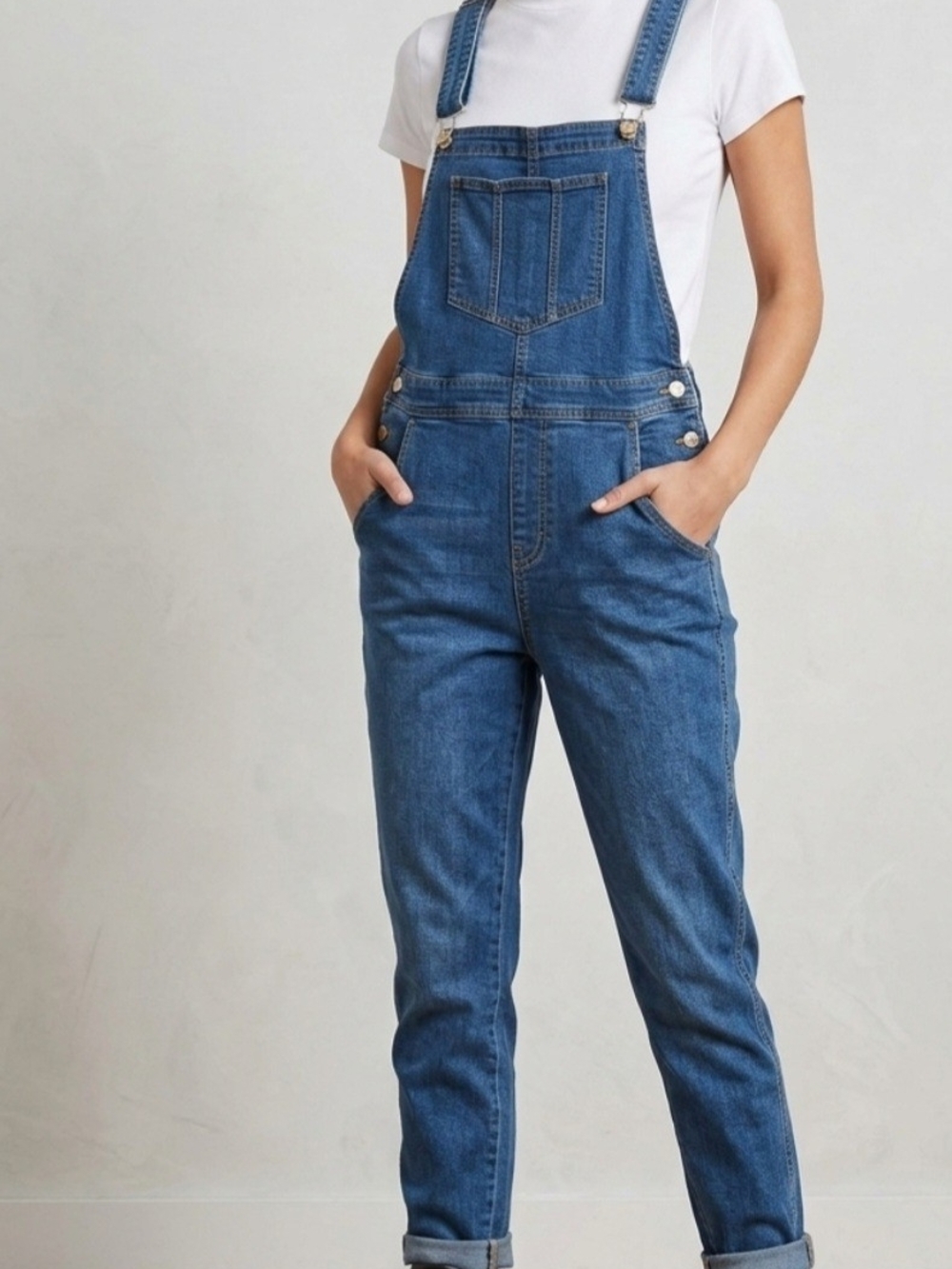 Overalls Classic Dark Wash Denim Bib Dungarees Adjustable Straps Size L Workwear